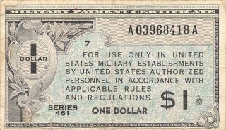 Usa / Mpc $1 Nd.  1946 Series 461 Plate 7 Circulated Banknote M6
