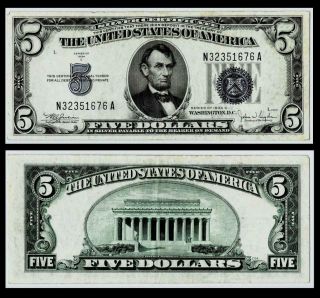 1934 - C $5 Silver Certificate Note About Uncirculated