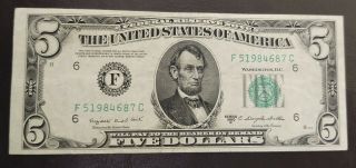1950 - C $5 Five Dollar Bill Federal Reserve Note Green Seal.  Au