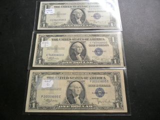 3 - 1935 Silver Certificates Series A - B - C,  No Motto Dollars In Unc,