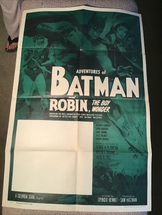 Vint Movie Orig Theater 1958 27x41 Adventures Of Batman Robin Comics Art Poster