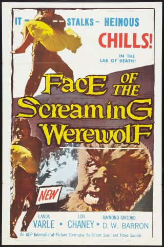 Face Of The Screaming Werewolf Orig 1965 One Sheet Movie Poster Lon Chaney Jr.