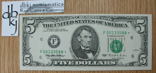 1995 $5 Federal Reserve Note - Atlanta - Star - Fr 1985 - F - Gem Uncirculated