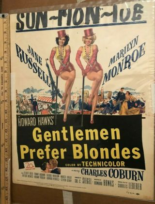 GENTLEMEN PREFER BLONDES (1953) ORIG MARILYN MONROE Window Card/JANE RUSSELL 3