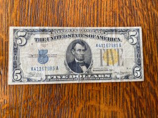 1934 Series Five Dollar Silver Certificate $5 Yellow Seal