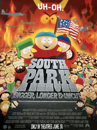 Trey Parker - Autographed South Park Movie Poster Signed 1999 Rare Vg,