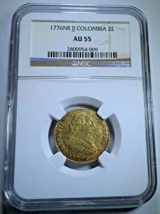 1776 Spanish Gold 2 Escudo Doubloon Ngc Au - 55 Antique 1700s Pirate Treasure Coin