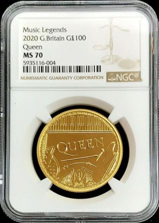 2020 Gold Great Britain 100 Pounds 1oz Queen Music Legends Ngc State 70