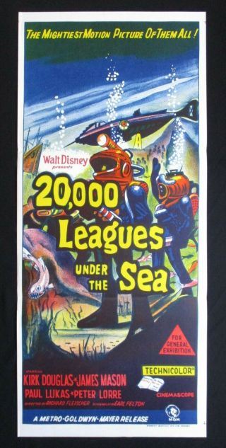 20,  000 Leagues Under Sea Orig Australian Daybill Movie Poster Walt Disney Scuba