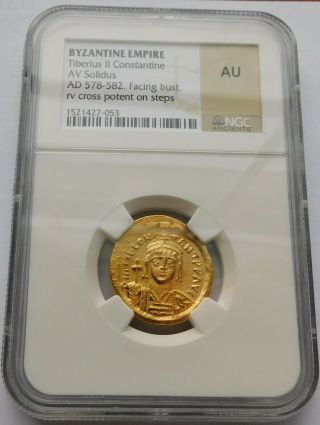 Gold Byzantine Empire Tiberius Ii Constantine Solidus Ad 578 - 582 Ngc Au Ancients