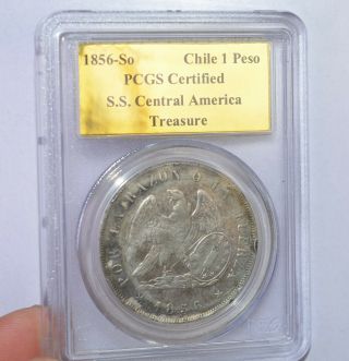 1856 - So Chile 1 Peso - S.  S.  Central America Shipwreck Treasure - Pcgs Gold Label