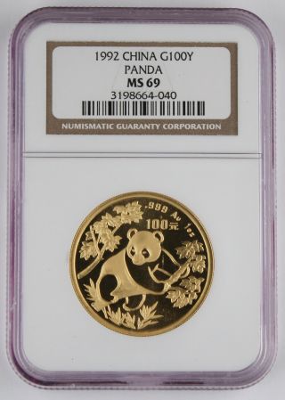 China 1992 100 Yuan 1 Oz 999 Gold Chinese Panda Coin Ngc Ms69 Large Date - Better