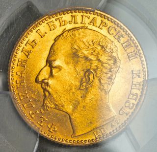 1894,  Principality Of Bulgaria,  Ferdinand I.  Rare Gold 10 Leva Coin.  Pcgs Ms - 62