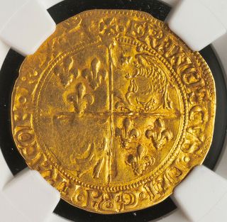 1547,  France,  Dauphine Province,  Francis I.  Scarce Gold " Ecu " Coin.  Ngc Au - 58