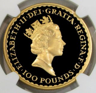 1987 GOLD GREAT BRITAIN 100 POUNDS 1 oz COIN NGC PROOF 70 ULTRA CAMEO 2