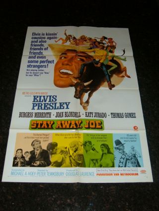 Stay Away Joe Movie Poster,  Elvis,  27 " X 41 ",  C7.  5 Very Fine Minus (-)
