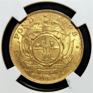South Africa: Republic gold Pond 1898 MS62 NGC. 2