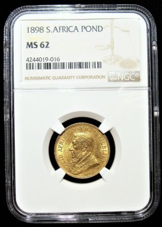 South Africa: Republic gold Pond 1898 MS62 NGC. 3