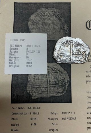 (1598 - 1621) Atocha Shipwreck 8 Reales Silver Coin Potosi Embossed 2