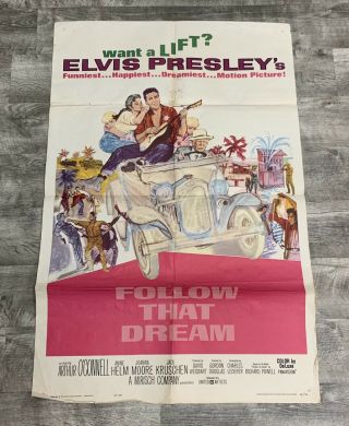 1962 “follow That Dream” 27 " X41 " One Sheet Movie Poster Elvis Presley