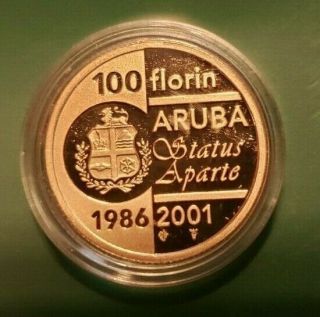 Rare Aruba 100 Florin 2001 Gold Proof Status Aparte Coin.  1944 Agw Km 23