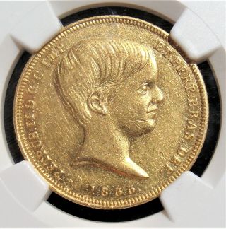 Brazil: Pedro Ii Gold 10000 Reis 1833 Au55 Ngc.