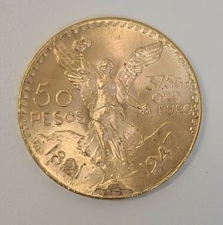 Mexican 50 Pesos Gold Coin,  1821 - 1947,  37.  5 Grams Pure Gold 2