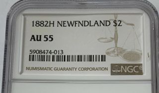 1882 H Newfoundland $2 Gold NGC AU55 4