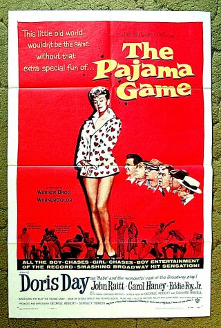 Doris Day Knows How To Have Fun With - - " The Pajama Game " - - 1957 Poster 27x41 -