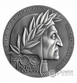 INFERNO Divine Comedy 700 Anniversary 5 Oz Silver Coin 5000 Francs Cameroon 2020 2