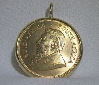 1976 1 Oz.  South Africa Gold Krugerrand Coin With 18 K Solid Gold Bezel