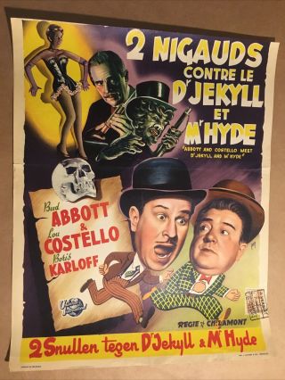 Abbott & Costello Meet Dr Jekyll & Mr Hyde 1953 Belgian Poster Karloff