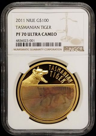 2011 Niue Tasmanian Tiger $100 1 Oz Gold Coin Ngc Pf70 Ultra Cameo Top Pop
