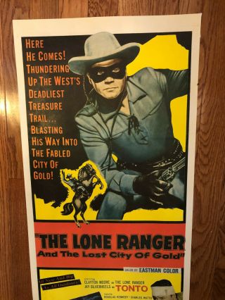 1958 Vintage Lone Ranger & The Lost City Of Gold 14 " X 36 " Insert Movie Poster