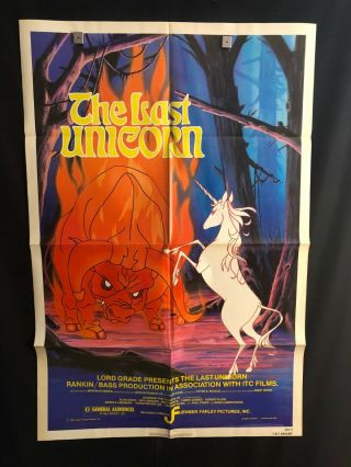 The Last Unicorn 1982 One Sheet Movie Poster Fantasy Cartoon Mia Farrow