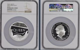 2020 Uk Music Legends Queen 5oz Silver Pf70 Ultra Cameo Inc.  All Packaging