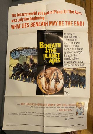 Vintage Movie Poster 27x41 1970 Beneath The Planet Of The Apes