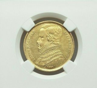 1851 Brasil Dom Pedro Ii Gold 10000 Reis Ngc Au - Details (obverse Spot Removed)