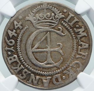 1644 Denmark King Christian Iv Justice For Jews Silver 2 Mark Coin Ngc I87197