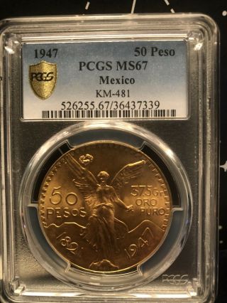 1947 50 Peso Mexican Gold Coin Pcgs Ms 67