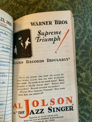 1928 - 29 Warner Bros VITAPHONE exhibitors Calendar JAZZ SINGER,  JOLSON,  BRICE 2
