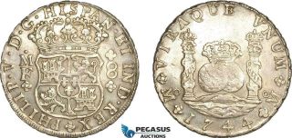 Af231 Mexico,  Philip V Pillar 8 Reales 1744 Mo Mf Mexico City,  Silver,  Lustr.  Au