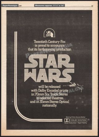 Star Wars_/_dolby Stereo_original 1977 Trade Ad / Pre - Release Promo / Poster