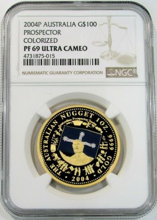 2004 P Gold Australia 829 Minted $100 Prospector Ngc Proof 70 Ultra Cameo