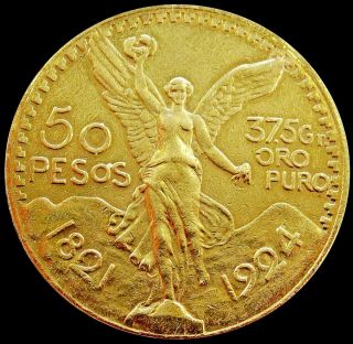 1924 Gold Mexico 50 Pesos Winged Victory Coin Scarce Date Extra Fine