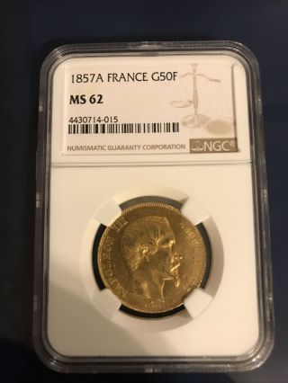 1857 - A France Gold 50 Francs Napoleon Iii Ms - 62 Ngc