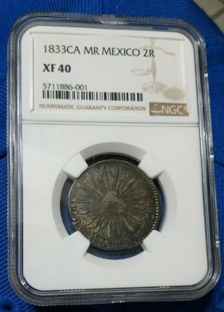 Mexico 1833 2 Reales Xf 40 Ca Mr Chihuahua Very Scarce Silver Mexican Coin