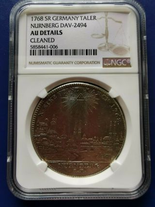 1768 - Sr German States Nurnberg Thaler Silver Coin City View Ngc Au - Details