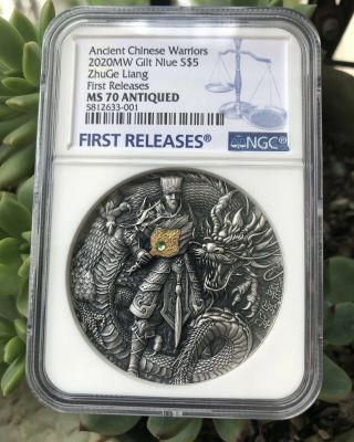 Ngc Ms70 Zhuge Liang Ancient Chinese Warriors 2 Oz Silver Coin Niue 2020 诸葛亮 孔明