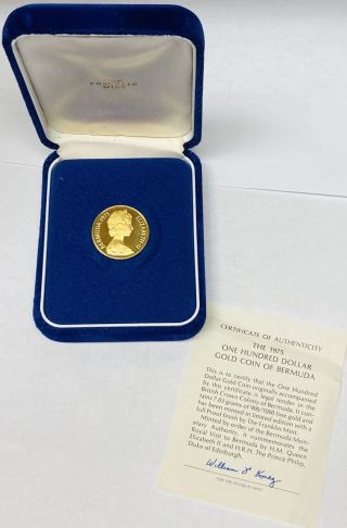 1975 $100 Bermuda Hundred Dollars Gold Proof Coin Franklin Km 24